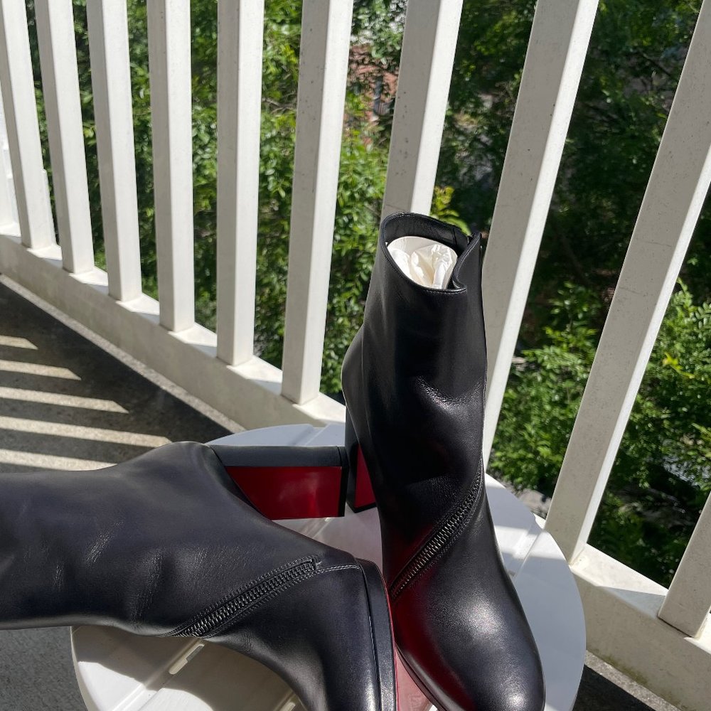 Christian Louboutin Black Ankle Booties with Iconic Red Soles